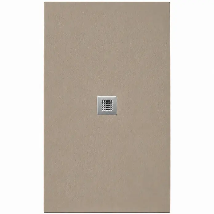 FRASCIO New Tecnology Duschwanne Vulcano Line - L x B: 225 x 70 cm, Verbundwerkstoff, Graubeige RAL 1019 - Beige, strukturierte Duschwanne mit quadratischem Metallablauf in der Mitte.