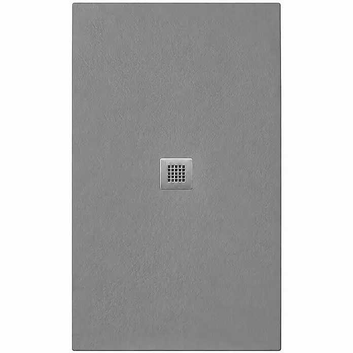 FRASCIO New Tecnology Duschwanne Vulcano Line - L x B: 220 x 90 cm, Verbundwerkstoff, Staubgrau RAL 7037 - Graue, strukturierte Duschwanne mit zentralem quadratischem Metallablauf.