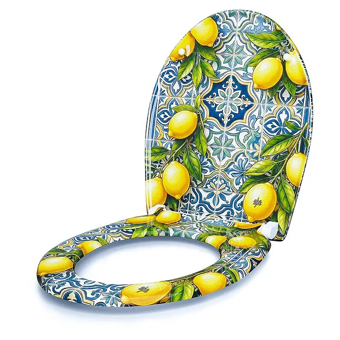 Wodea WC-Sitz   -  Citrons -  - Dekorativer Toilettensitz mit leuchtendem Zitronen- und blau-gelbem Fliesenmuster.