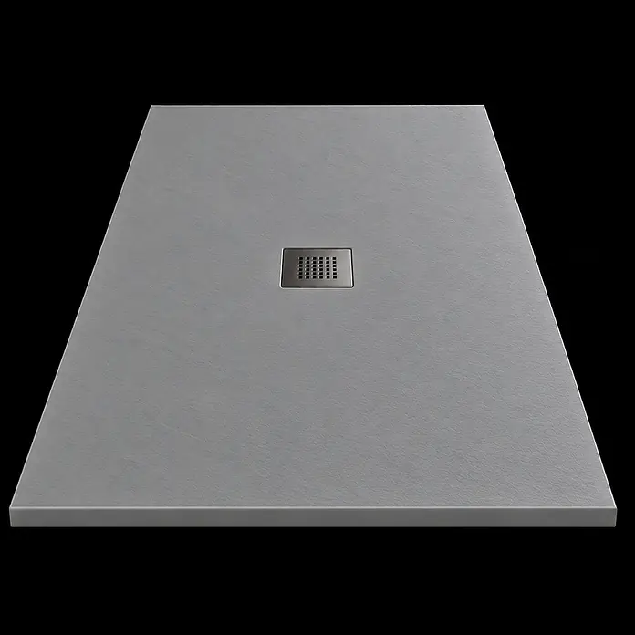 FRASCIO New Tecnology Duschwanne Vulcano Line - L x B: 220 x 90 cm, Verbundwerkstoff, Staubgrau RAL 7037 - Rechteckige graue Duschwanne mit strukturierter Oberfläche und quadratischem Gitterrostablauf.