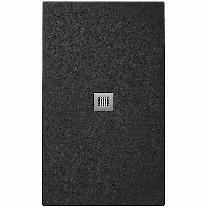 FRASCIO New Tecnology Duschwanne Vulcano Line - L x B: 220 x 90 cm, Verbundwerkstoff, Schwarz - Dunkelgraue, strukturierte rechteckige Duschwanne mit quadratischem Metallablauf.