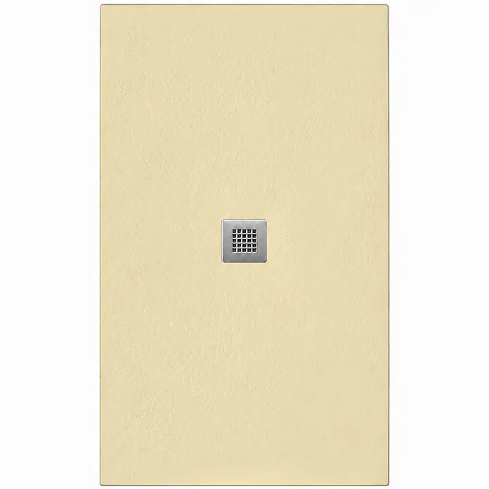 FRASCIO New Tecnology Duschwanne Vulcano Line - L x B: 205 x 85 cm, Verbundwerkstoff, Hellelfenbein RAL 1015 - Rechteckige, hellbeige Duschwanne mit strukturierter Oberfläche und quadratischem Metallablauf mittig.