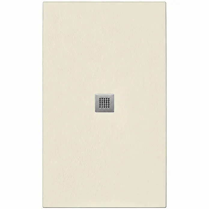 FRASCIO New Tecnology Duschwanne Vulcano Line - L x B: 225 x 70 cm, Verbundwerkstoff, Perlweiß RAL 1013 - Rechteckige, hellbeige strukturierte Duschwanne mit mittigem quadratischem Metallablaufrost.