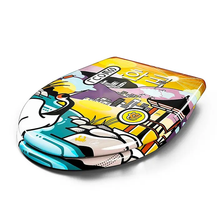 Wodea WC-Sitz   -  Seoul -  - Zwei glänzende, ovale, stapelbare Dekoschalen mit einer farbenfrohen Pop-Art-Illustration von Seoul.