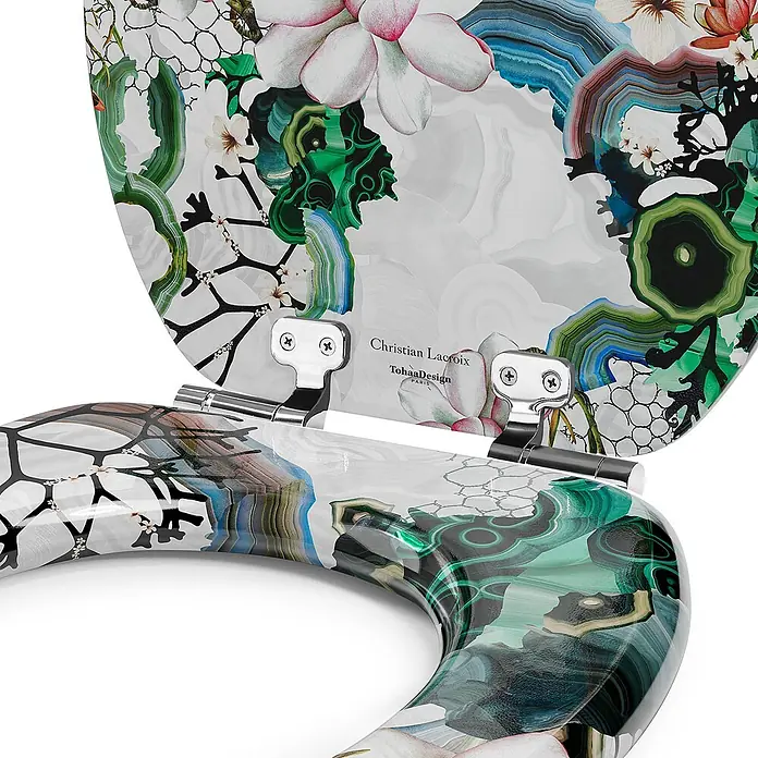 Tohaa Design WC-Sitz Algae Bloom - Maison Christian Lacroix -  - Künstlerischer Toilettensitz und -deckel mit lebhaften Blumen-, Malachit- und Achatmustern, mit Chromscharnieren.
