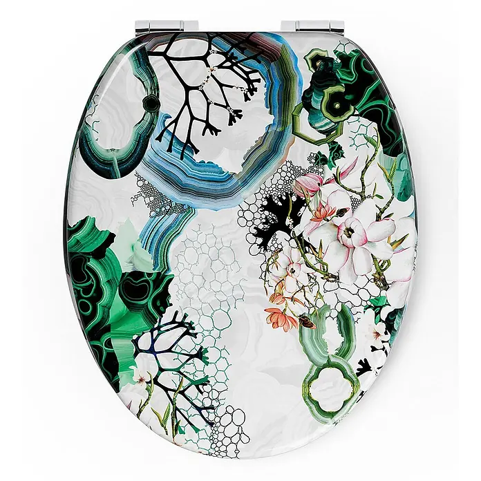 Tohaa Design WC-Sitz Algae Bloom - Maison Christian Lacroix -  - Toilettensitz mit farbenfrohem, abstraktem und floralem Muster, mit grünem Malachit, blauem Achat und weißen Magnolien.