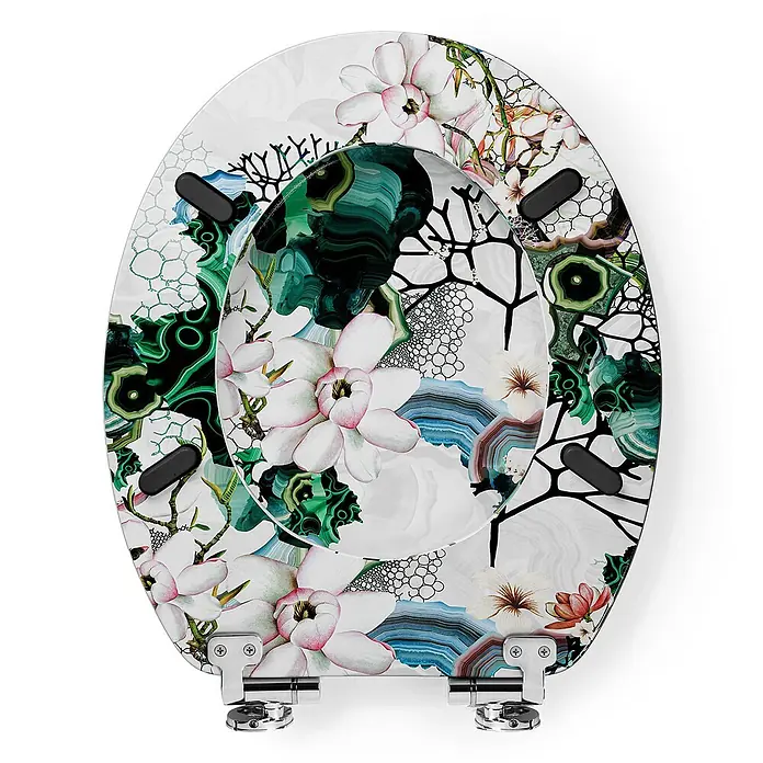 Tohaa Design WC-Sitz Algae Bloom - Maison Christian Lacroix -  - Dekorativer Toilettensitz und Deckel mit aufwendigen Magnolienblüten- und Malachitmustern, mit sichtbaren Chromscharnieren.