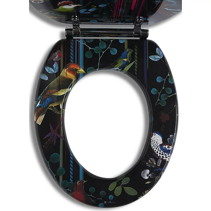 Tohaa Design WC-Sitz Birds Sinfonia - Maison Christian Lacroix -  - Glänzender schwarzer Toilettensitz mit bunten Vogel- und Pflanzenmotiven, mit Chromscharnieren.