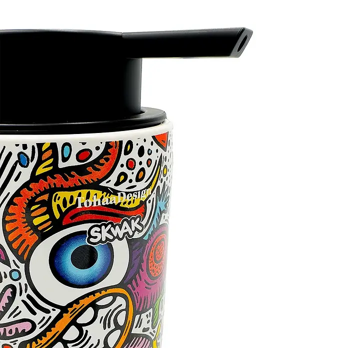 TohaaDesign Seifenspender - L x B x H: 14 x 10 x 14 cm, Keramik, Mehrfarbig - Bunter Keramik-Seifenspender mit künstlerischem Design, Augenmotiv und schwarzem Pumpkopf.