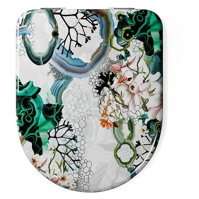 Tohaa Design WC-Sitz Algae Bloom Modern-D - Maison Christian Lacroix -  - Toilettensitz mit aufwendigem Muster aus grünem Malachit, blauem Achat und weißen Blüten.