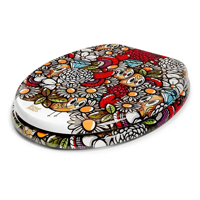 Tohaa Design WC-Sitz BirdyFlowers - Bishop Parigo -  - Bunter Toilettensitz mit einem lebhaften Bishop Parigo Blumen- und Vogelmuster.