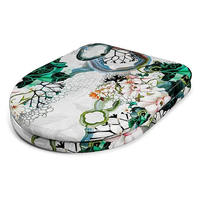 Tohaa Design WC-Sitz Algae Bloom Modern-D - Maison Christian Lacroix -  - Toilettensitz mit lebhaftem Mischmuster aus Blumen, Achat und Korallenästen in Grün, Rosa und Weiß.