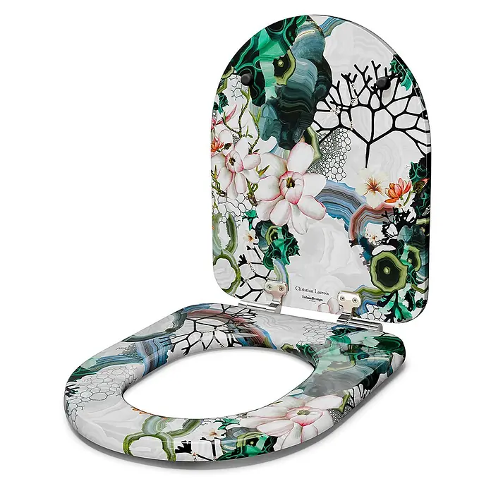 Tohaa Design WC-Sitz Algae Bloom Modern-D - Maison Christian Lacroix -  - Toilettensitz mit lebhaftem malachitgrünem, rosa Blumen- und abstrakt geologischem Muster.