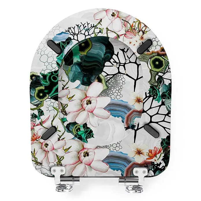 Tohaa Design WC-Sitz Algae Bloom Modern-D - Maison Christian Lacroix -  - Toilettensitzdeckel mit einem verzierten Muster aus weißen Magnolien, grünem Malachit, blauem Achat und schwarzen dendritischen Akzenten.