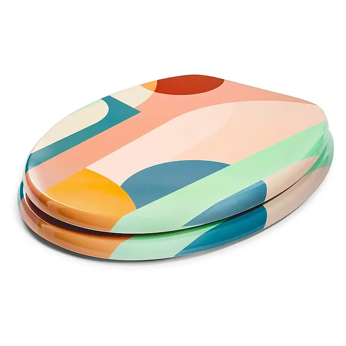 TohaaDesign WC-Sitz Roma - Florence Bourel -  - Glänzender Toilettensitz mit einem lebendigen, abstrakten geometrischen Muster in verschiedenen Farben.