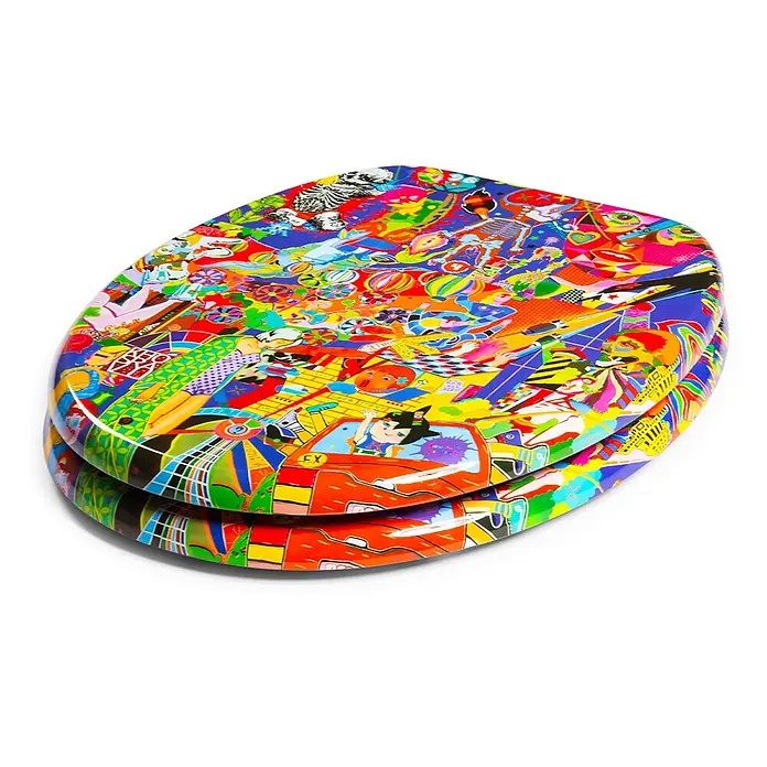 TohaaDesign WC-Sitz Grave - Guive Khosravi -  - Glänzender Toilettensitz und -deckel mit einem lebhaften, psychedelischen Pop-Art-Design aus Figuren und Mustern.