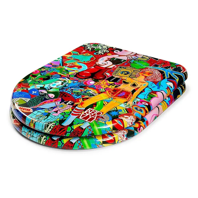 Tohaa Design WC-Sitz Vanity Fair Modern-D - Guive Khosravi -  - Bunt gestalteter Toilettensitz und Deckel mit glänzendem Pop-Art-Graffiti-Design.