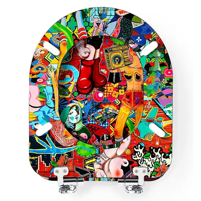 Tohaa Design WC-Sitz Vanity Fair Modern-D - Guive Khosravi -  - Bunter Toilettensitzbezug mit lebendiger Graffiti-Kunst und Chromscharnieren.
