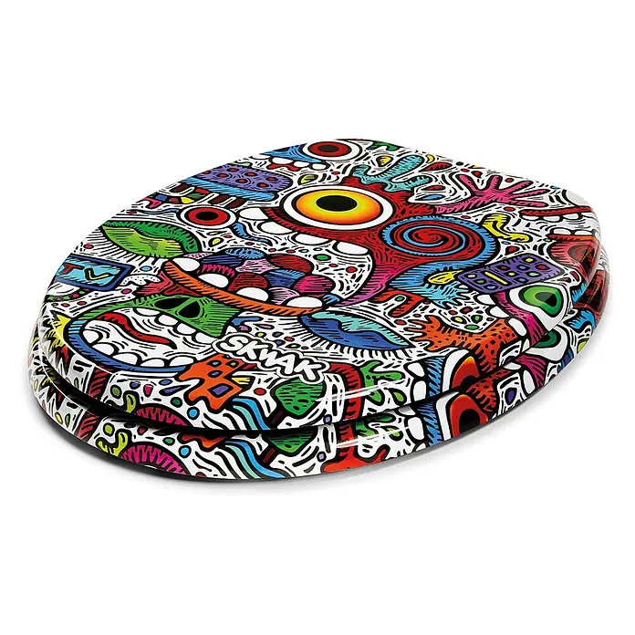 TohaaDesign WC-Sitz Crazy Maniac - Skwak -  - Bunter Toilettensitz mit lebhafter Doodle-Monster-Kunst und schwarzen Umrissen.