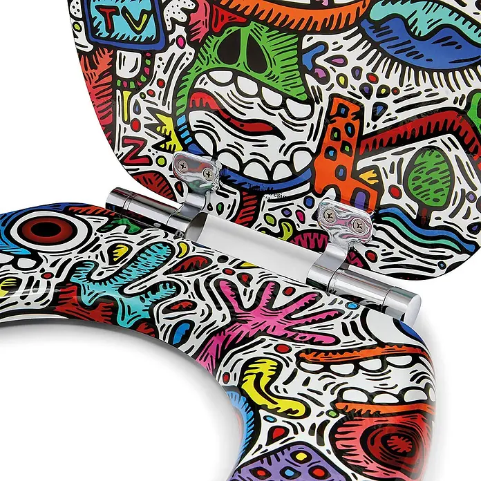 TohaaDesign WC-Sitz Crazy Maniac - Skwak -  - Bunte Toilettenbrille und Deckel mit lebhaftem Graffiti-Doodle-Art-Design.