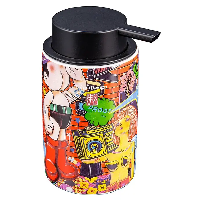 TohaaDesign Seifenspender - L x B x H: 14 x 10 x 14 cm, Keramik, Mehrfarbig - Farbiger Keramik-Seifenspender mit schwarzem Pumpkopf, verziert mit einem lebhaften Graffiti- und Pop-Art-Design.