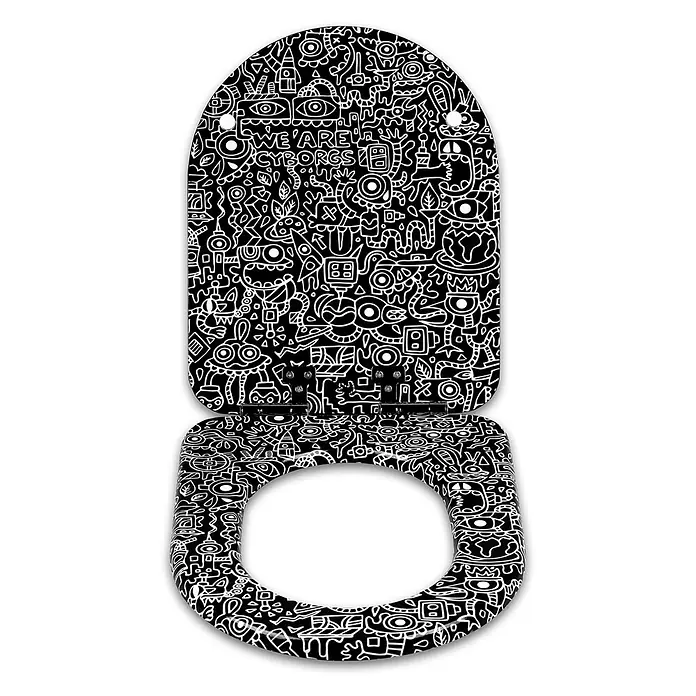 Tohaa Design WC-Sitz Cyborg Modern-D - Skwak -  - Toilettensitz mit Deckel in Schwarz-Weiß-Doodle-Art.