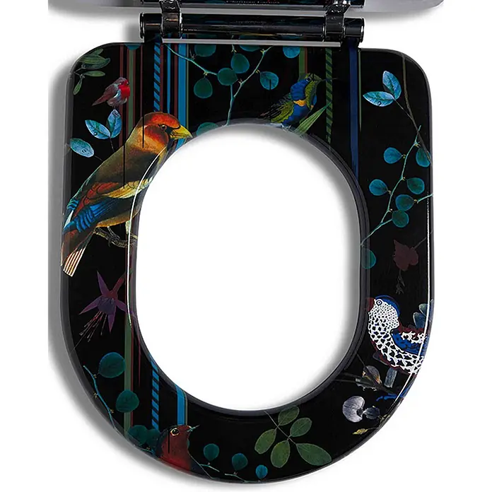 Tohaa Design WC-Sitz Birds Sinfonia Modern-D - Maison Christian Lacroix -  - Schwarzer WC-Sitz mit farbenprächtigem Vogel- und Pflanzenmuster.