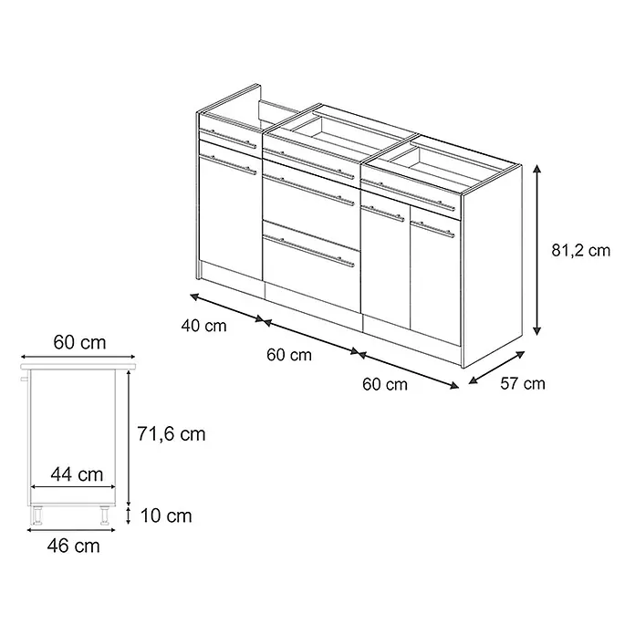 Vicco Küchenleerblock - Breite: 160 cm, Anthrazit Landhaus - Küchenunterschrank-Set mit Schubladen und Türen, Gesamtmaße: 220x81.2x57 cm (BxHxT).