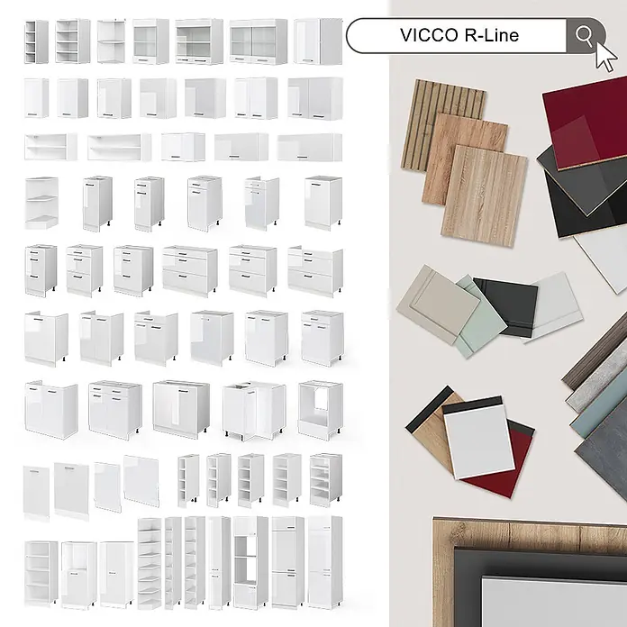 Vicco Küchenleerblock - Breite: 160 cm, Anthrazit Landhaus - Große Auswahl an weißen modularen Küchenschränken und Regalen, sowie verschiedene Material- und Farbmuster.