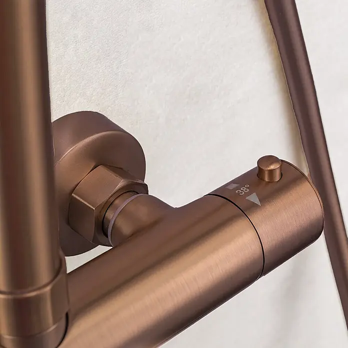 LOMAZOO Duschsystem LMZ-SENZA - Kupfer - Thermostatischer Brausemischer aus gebürsteter Bronze mit 38°-Temperaturanzeige am Griff.