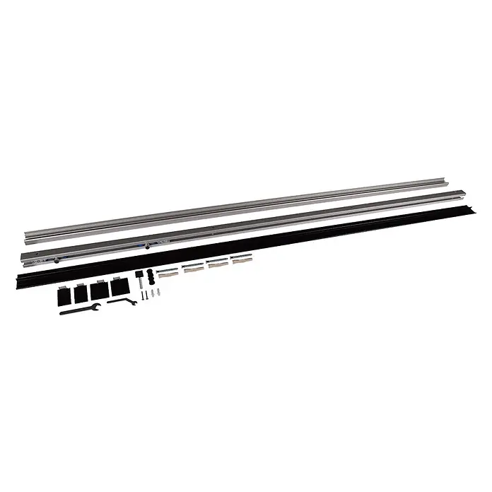 Glasschiebetür Loft Komplettset ESG Klarglas 3 Felder 755x2035 Softclose -  - Aluminium-Schiebetür-Schienensatz mit zwei Oberschienen, Bodenführung, Rollen, Stoppern und Montagezubehör.