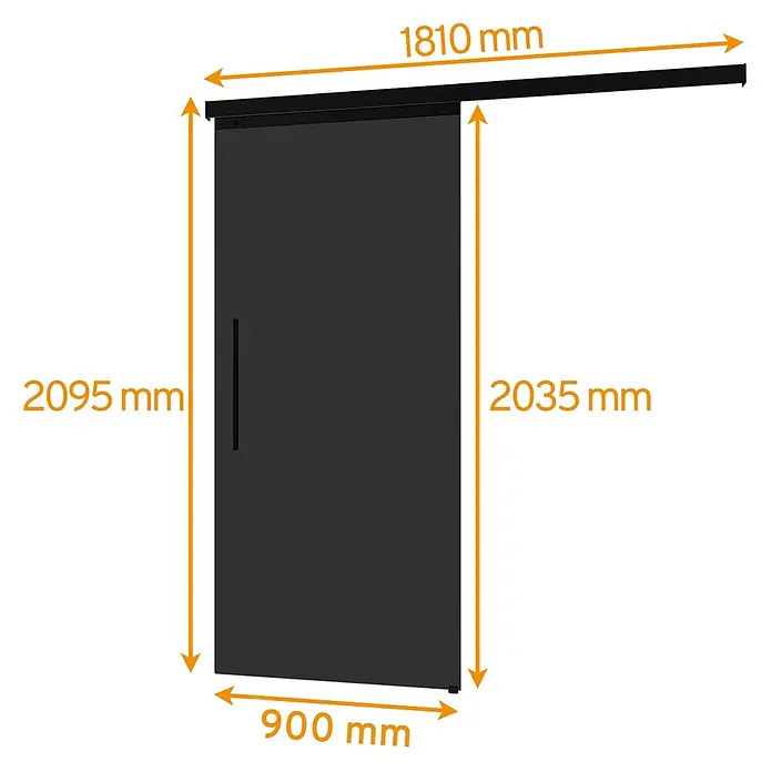 Glasschiebetür Komplettset Schwarz Satiniert 900x2035 Stabgriff Softclose 1 -  - Schwarze Schiebetüranlage mit obenliegender Laufschiene.