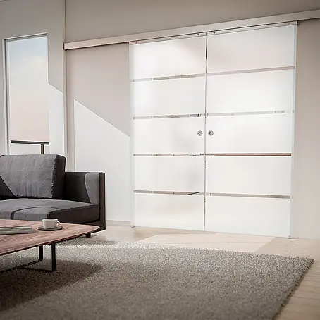 Inova  Schiebetür-Komplettset Glasschiebetür ESG doppelflüglig teil satiniert 1760 x 2035 mm