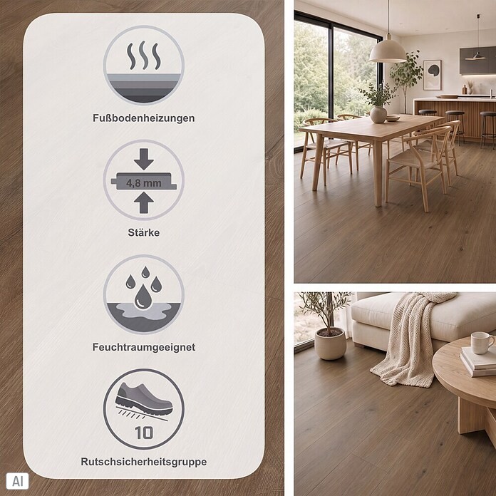 b!design Vinylboden (1.220 x 228 x 4,8 mm, Landhausdiele)
