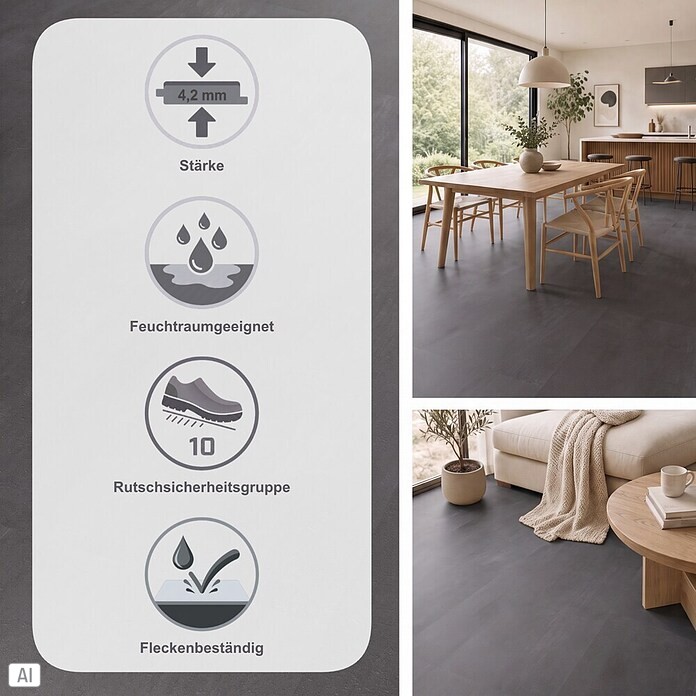 Star Clic Vinylboden Stone Sizilien (605 x 304,8 x 4,2 mm, Fliesenoptik)