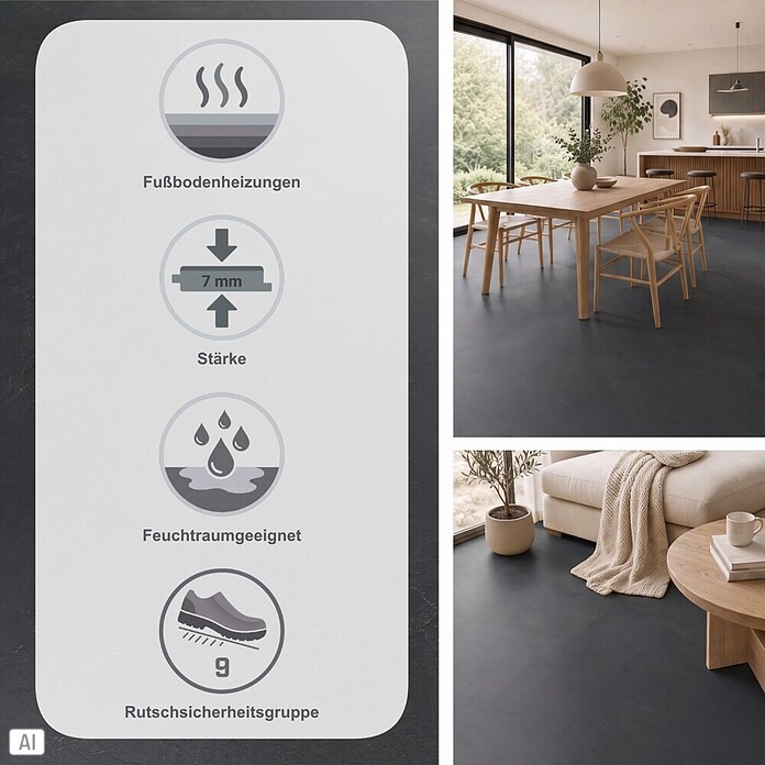 b!design Vinylboden Isocore Inside Tile Valencia (906 x 448 x 7 mm, Fliesenoptik)