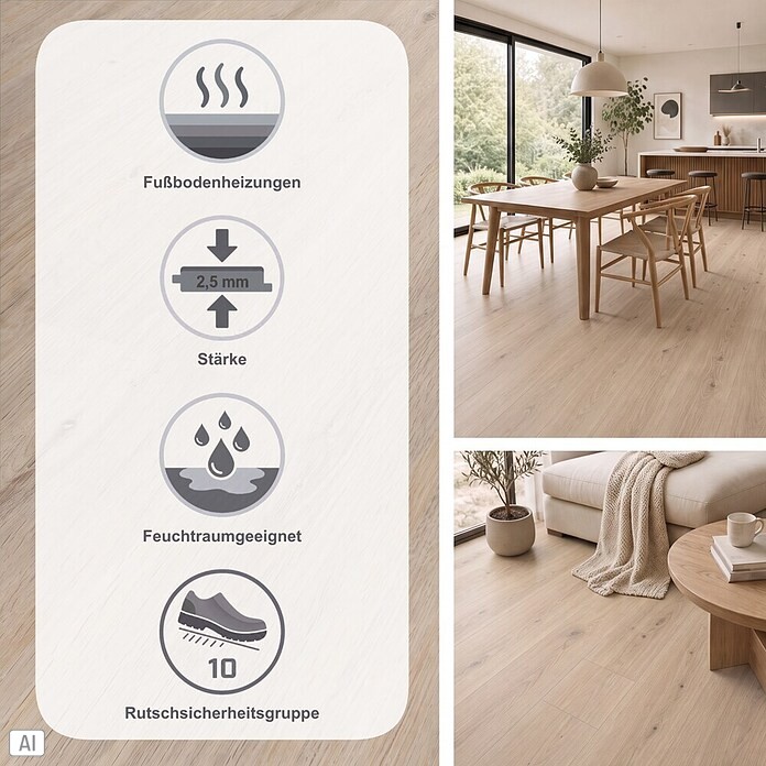 Fixed Vinylboden Eiche Cream (Eiche Cream, Landhausdiele, 1 219 x 184 x 2,5 mm) | BAUHAUS