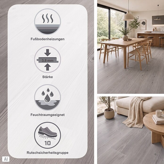 b!design Vinylboden Rigid SPC Swiss Pinie (1.220 x 181 x 3,8 mm, Landhausdiele)