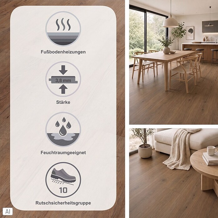 b!design Vinylboden Rigid SPC Tundra Pinie (1.220 x 181 x 3,8 mm, Landhausdiele)