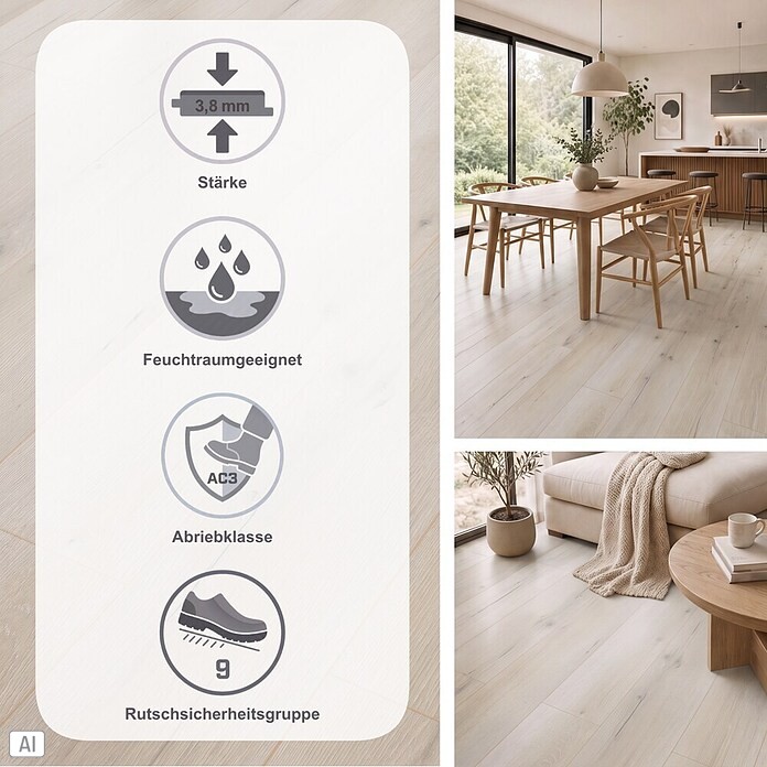 Classen Vinylboden GreenVinyl Sand-Eiche (1.290 x 173 x 3,8 mm, Landhausdiele)