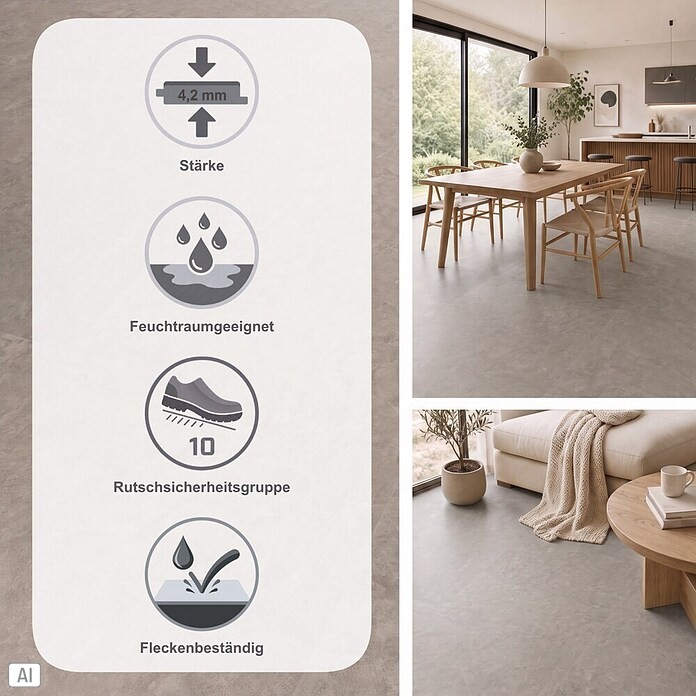 Star Clic Vinylboden Stone Mykonos (605 x 304,8 x 4,2 mm, Fliesenoptik)
