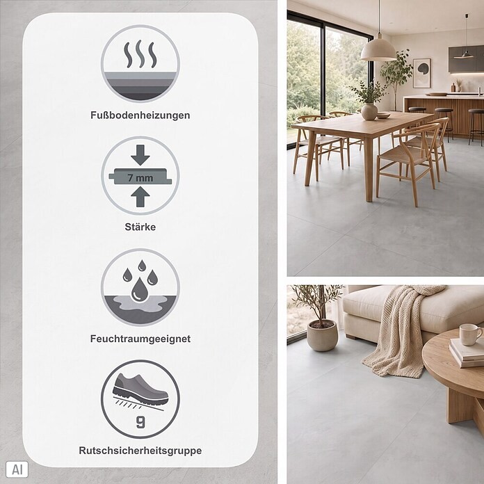 b!design Vinylboden Isocore Inside Tile Coral (906 x 448 x 7 mm, Fliesenoptik)