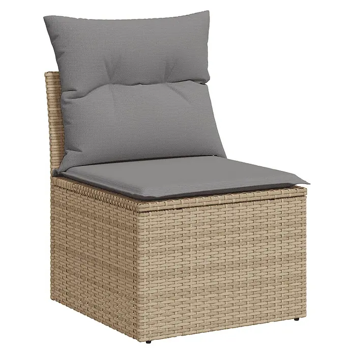 Maison exclusive gartenmöbel-set carnation holz beige 11-teilig -  - Beiges Rattan-Garten-Sesselmodul mit grauen Sitz- und Rückenkissen.