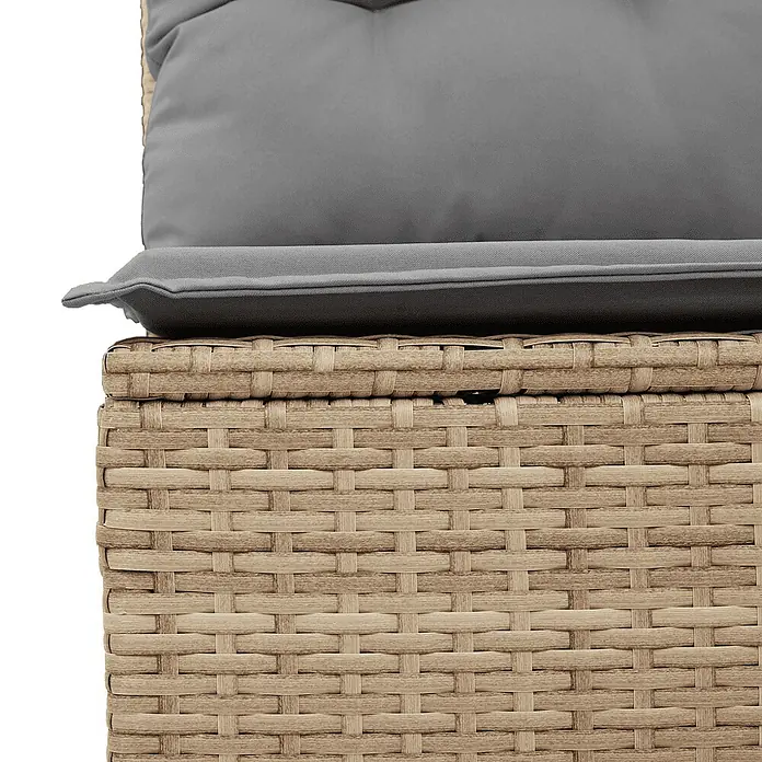 Maison exclusive gartenmöbel-set carnation holz beige 11-teilig -  - Nahaufnahme beiger Rattan-Gartenmöbel mit grauem Sitzkissen.