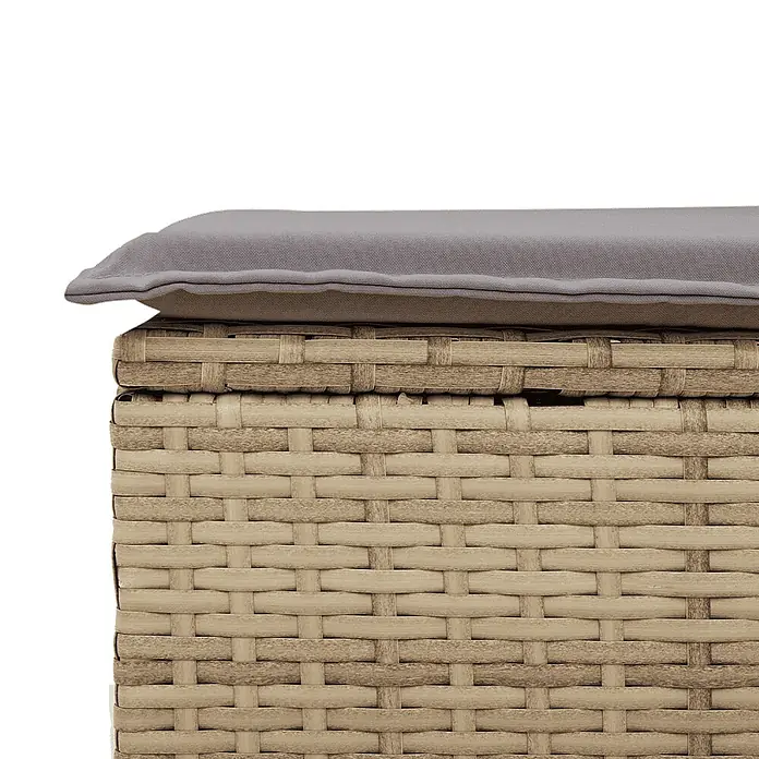 Maison exclusive gartenmöbel-set carnation holz beige 11-teilig -  - Nahaufnahme eines hellbeigen, geflochtenen Outdoor-Möbelstücks mit grauem Kissen.