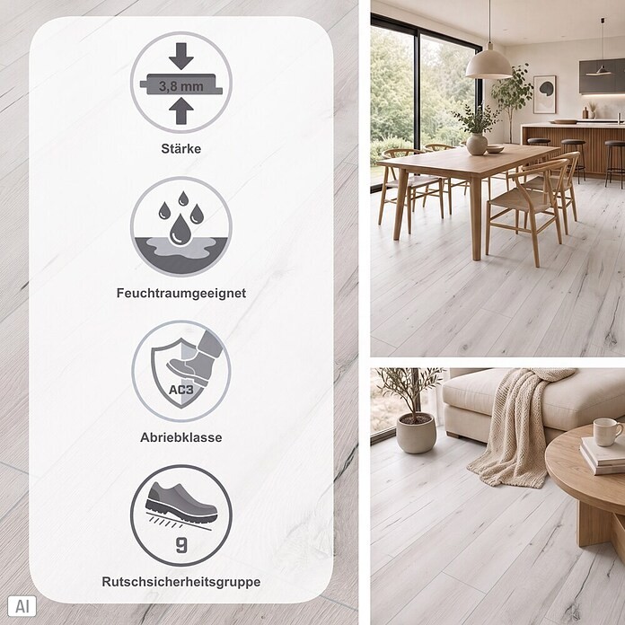 Classen Vinylboden GreenVinyl Schnee-Eiche (1.290 x 173 x 3,8 mm, Landhausdiele)