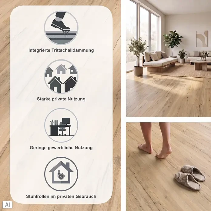 Parador Vinylboden Basic 30 - Eiche Memory geschliffen, Landhausdiele, 1.207 x 216 x 9,4 mm - Laminatboden in Holzoptik mit integrierter Trittschalldämmung, geeignet für starke private und leichte gewerbliche Nutzung, stuhlrollengeeignet.