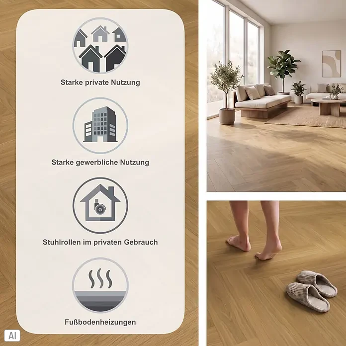 Parador Vinylboden Trendtime 3 - Eiche Oxford karamellbraun, Fischgrät, 730 x 146 x 5 mm - Helles Eichenparkett in Fischgrätmuster, geeignet für starke private/gewerbliche Nutzung, Stuhlrollen und Fußbodenheizungen.