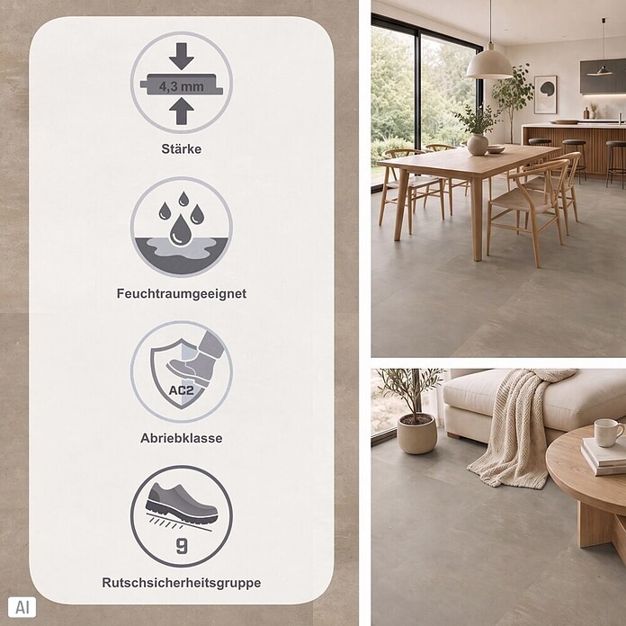 Vinylboden Rigid (Tarent, Fliese, 305 x 610 x 4,3 mm) | BAUHAUS