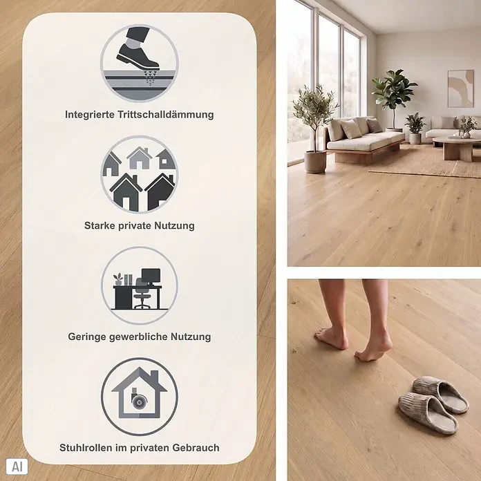 Parador Vinylboden Basic 5.3 - Eiche Oxford natur, Landhausdiele, 1.209 x 225 x 5,3 mm - Heller Holzfußboden mit integrierter Trittschalldämmung, geeignet für starke private und geringe gewerbliche Nutzung sowie Stuhlrollen.